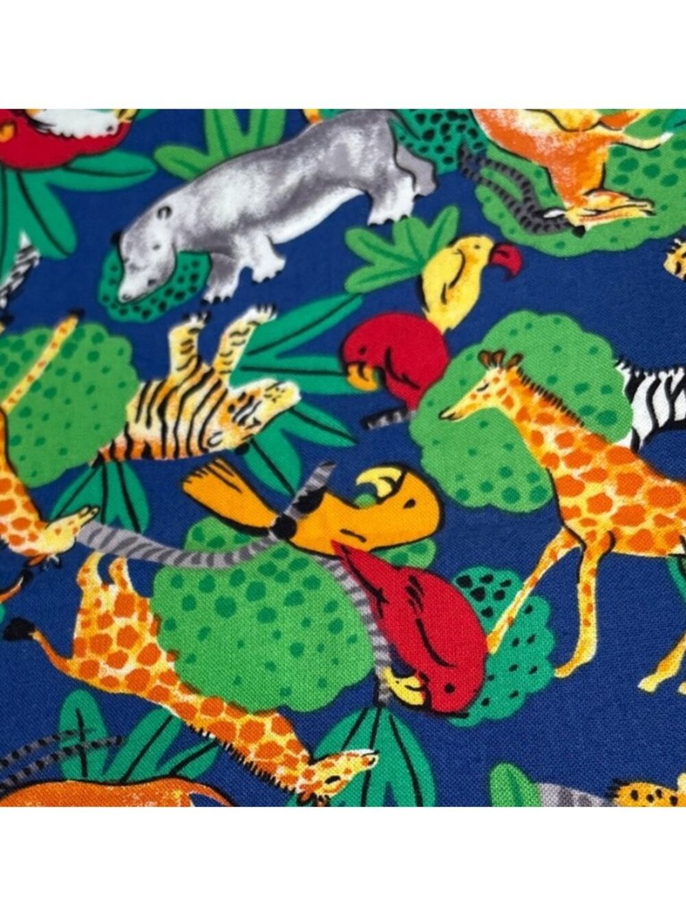 Safari-Themed Cotton Fabric 8"x44" Bright Jungle Animals Giraffes Zebras Parrots - Picture 9 of 12